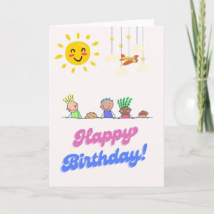 Happy Birthday card for kids with sun & 