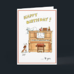 Happy birthday card for music lovers<br><div class="desc">Happy birthday greeting card with piano,  cat and dog. Humourous cartoon  greeting card for music lovers.</div>