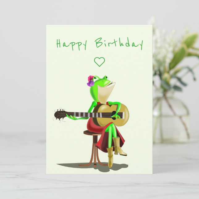 Happy Birthday Card - Fun - Frog Playing Guitar (Standing Front)