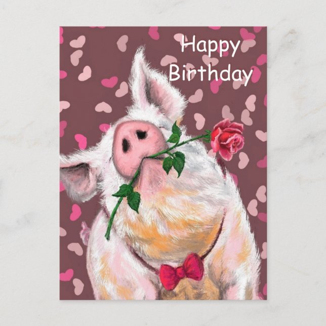 Happy Birthday Card Gentleman Pig - Romantic (Front)