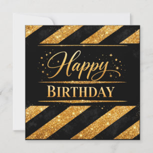 Happy Birthday Card, Gold Black Luxe Jewish Art