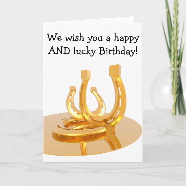 Happy Birthday Card: Golden Horseshoes Card (Front)