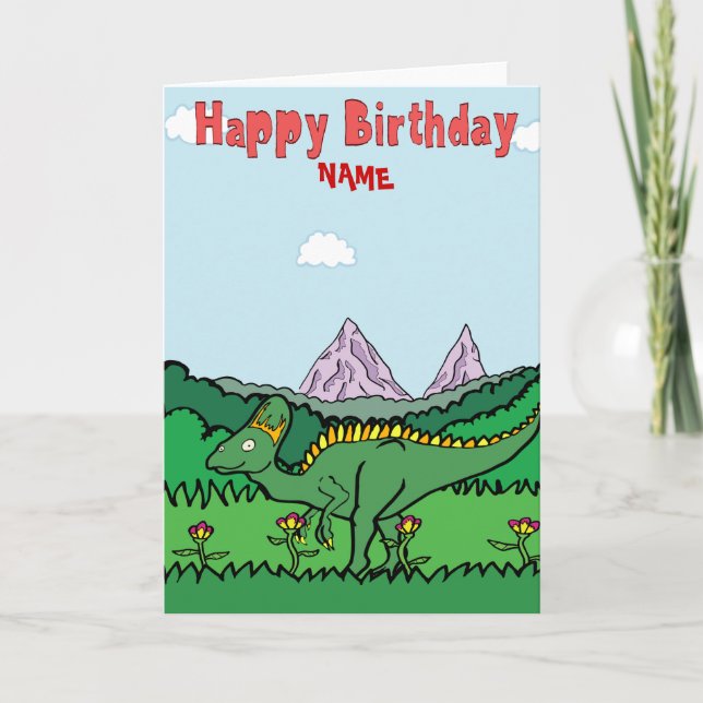 Happy Birthday Card - Green Hypacrosaurus (Front)