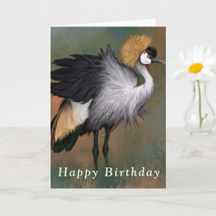 Happy Birthday Card Grey Crowned Crane Bird