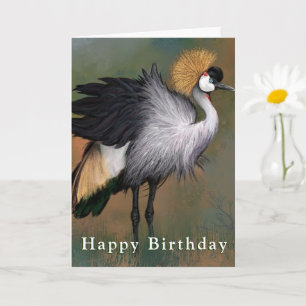 Happy Birthday Card Grey Crowned Crane Bird