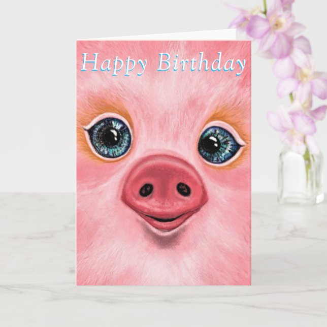 Happy Birthday Card - Happy Baby Piglet (Orchid)