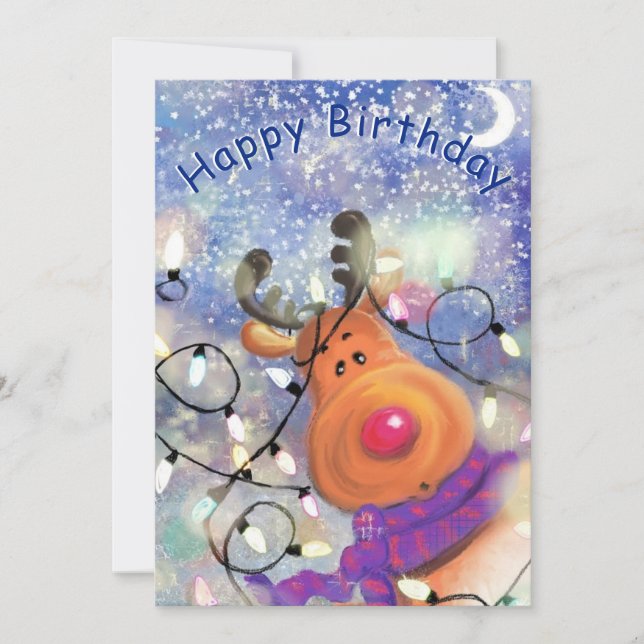 Happy Birthday Card Happy Christmas Reindeer (Front)