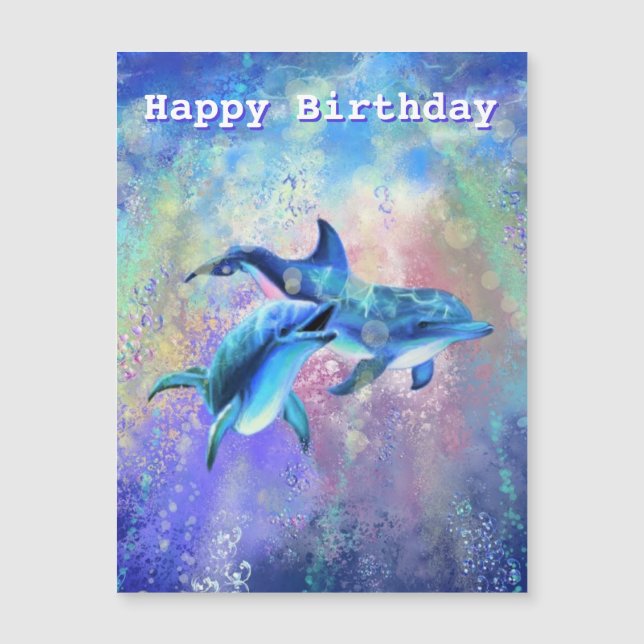 Happy Birthday Card - Happy Dolphins - Your Text  (Front)
