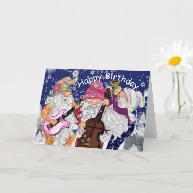 Happy Birthday Card Happy Gnomes Music Band (Small Plant)