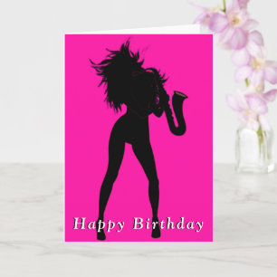 Happy Birthday Card Hot Saxo Girl Your Colour Text