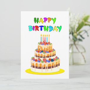 Happy Birthday Card in colourful text with cake