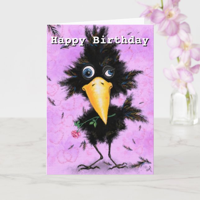 Happy Birthday Card In Love Crow - Funny (Orchid)