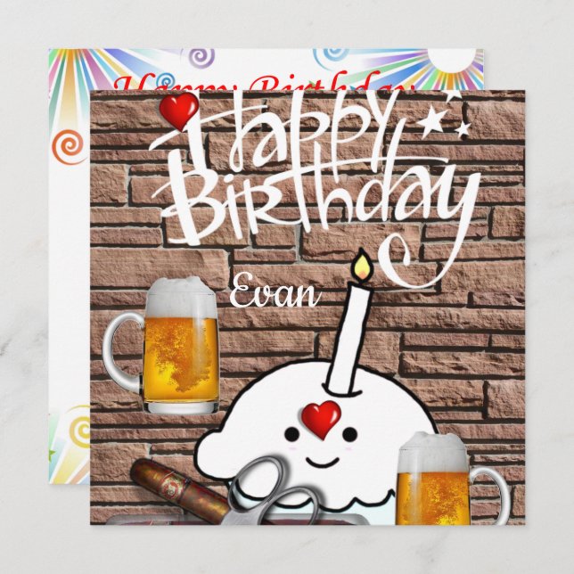 Happy Birthday Card Invitation Beer (Front/Back)