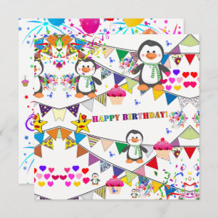 Happy Birthday Card Invitation Penguin