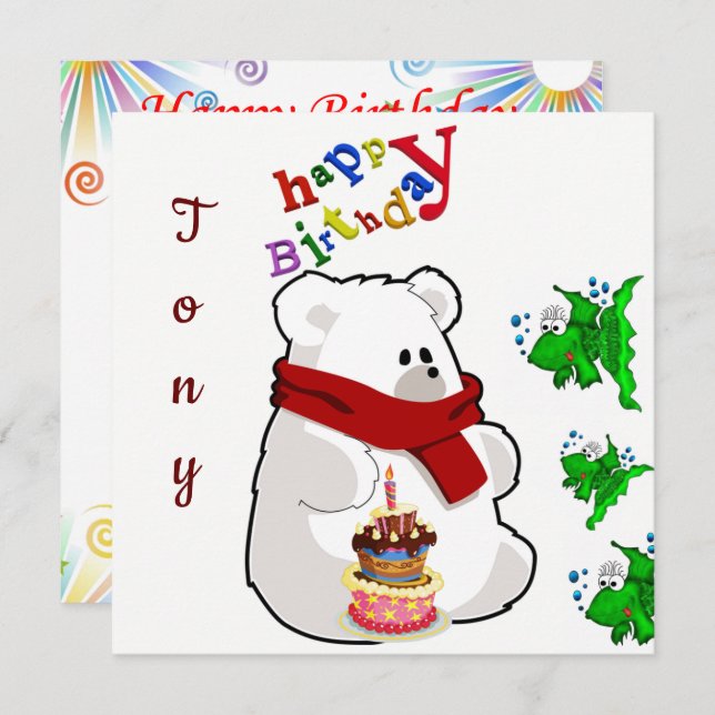Happy Birthday Card Invitation Polar Bear (Front/Back)