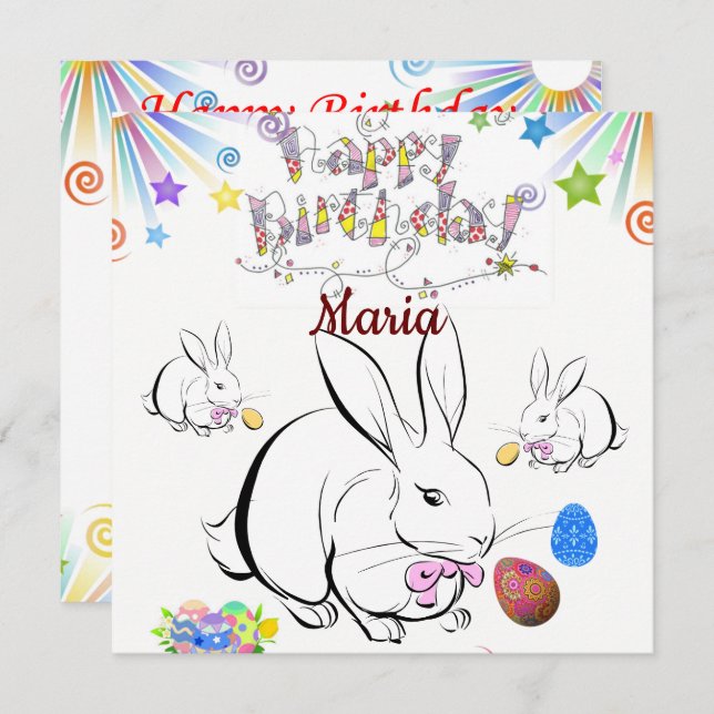 Happy Birthday Card Invitation Rabbit (Front/Back)