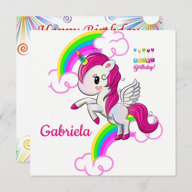 Happy Birthday Card Invitation Unicorn (Front/Back)
