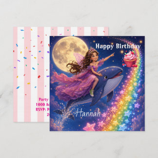 Happy Birthday Card Invitation Whale FairyRainbow