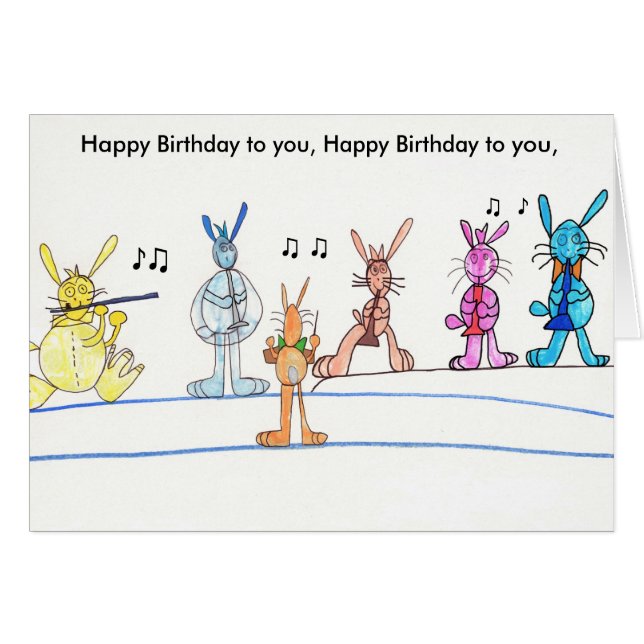 Happy Birthday Card Musical Rabbits (Front Horizontal)