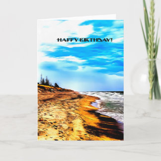 Happy Birthday Card Over Ocean & Beach Card