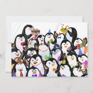 Happy Birthday Card Penguins Party Celebration