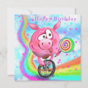 Happy Birthday Card - Piggy Cyclist with Lollipop