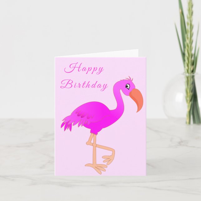Happy Birthday Card Pink Flamingo (Front)