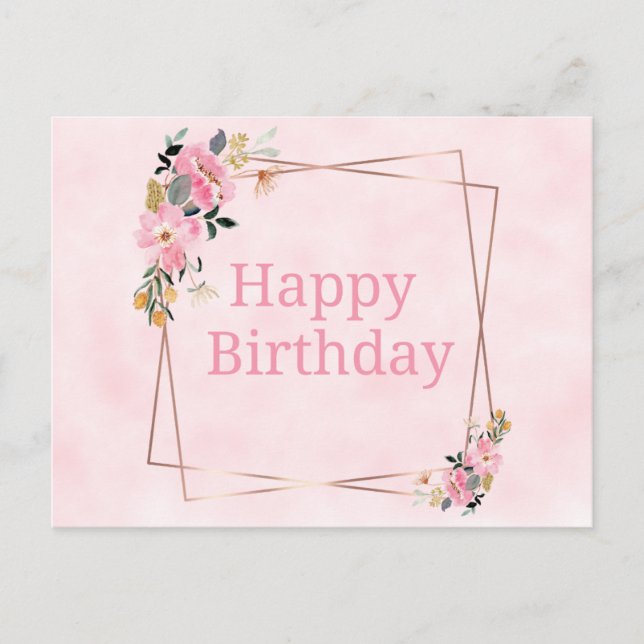 Happy Birthday Card - Pink Flowers (Front)