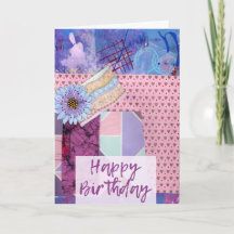 Happy Birthday Card Pink with a Flower Collage