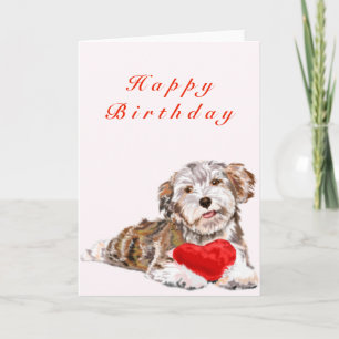 Happy Birthday Card Puppy with Gift Heart For You