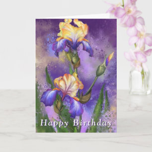 Happy Birthday Card Purple Iris Flowers Irises
