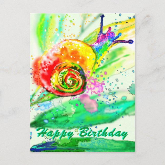 Happy Birthday Card Rainbow Snail Painting (Front)