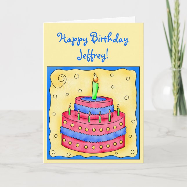 Happy Birthday Card Red Cake on Yellow (Front)