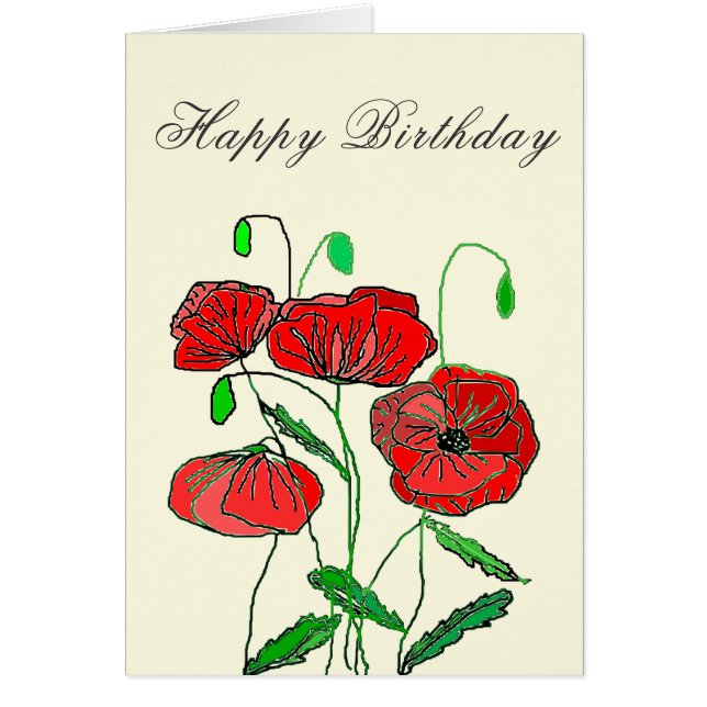 Happy Birthday Card Red Poppy - Painting (Front)