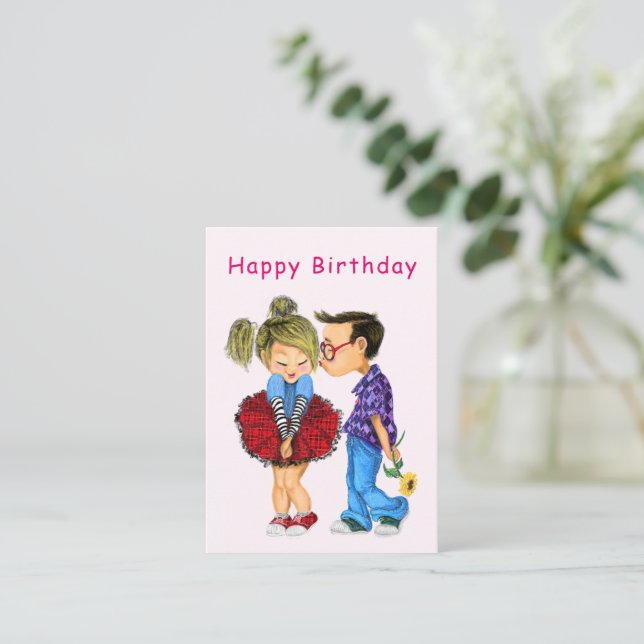 Happy Birthday Card Romantic Couple Love Painting (Standing Front)