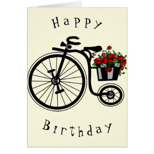 Happy Birthday Card Romantic Flowers Bike