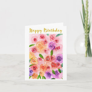 Happy Birthday Card Roses and Flowers