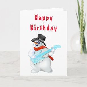 Happy Birthday Card Snowman Rock Guitar Music