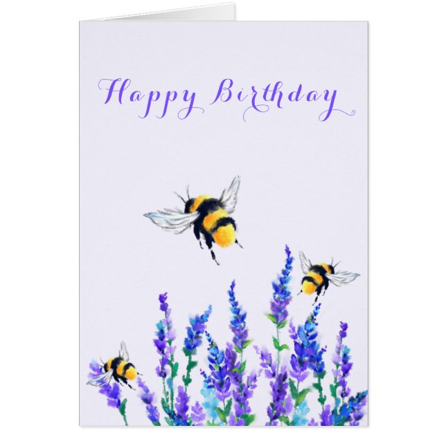 Happy Birthday Card Spring Flowers and Bees (Front)