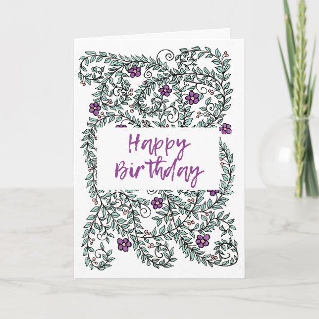 Happy Birthday Card Vine with Flowers (Front)