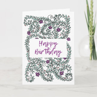 Happy Birthday Card Vine with Flowers