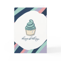 Happy Birthday Card with a Cupcake and Stripes