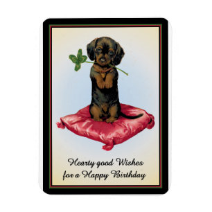 Happy Birthday Card with Cute Dachshund Magnet