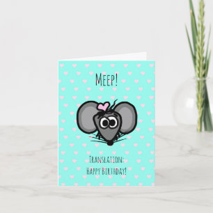 Happy Birthday Card with Cute Mouse (Teal)