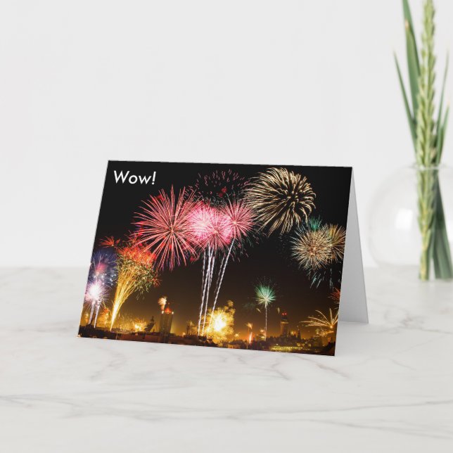Happy Birthday Card with Fireworks: Wow! (Front)