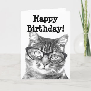 Happy Birthday card with funny cat design