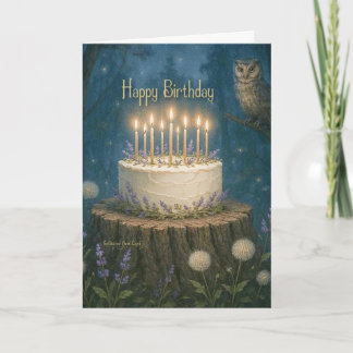 Happy Birthday card with magic forest and owl