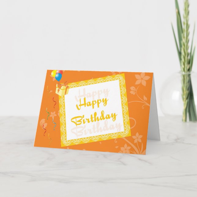 Happy Birthday Card With Orange Floral Background (Front)
