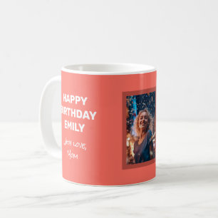 Happy Birthday Card  With Photo On A Mug Coral