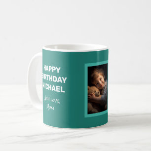 Happy Birthday Card With Photo On A Mug Teal